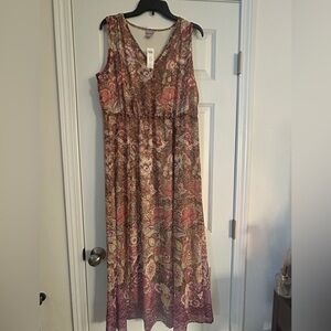 Chico's Size 2 Floral Sleeveless V-Neck Maxi Dress Women's Chiffon 12 Equivalent